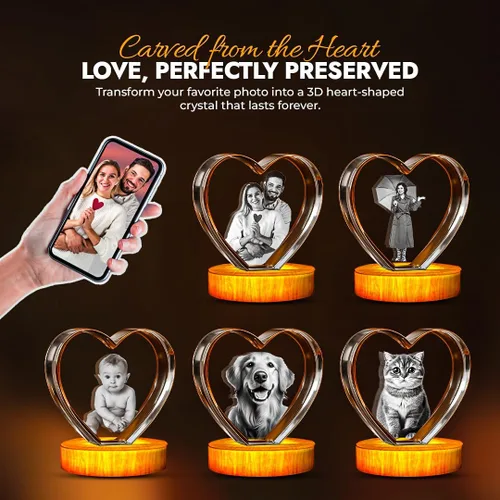 Miniatura 3 de Cristal grabado con foto 3D personalizada (corazón grande (4.92 x 4.33 x 2.3 pulgadas)