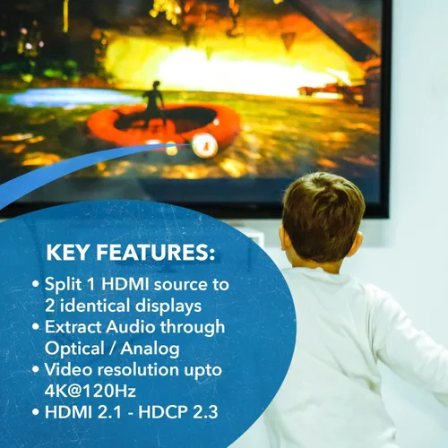 Miniatura 7 de OREI Divisor HDMI 8K 1 x 2, duplicado con extractor de audio UltraHD soporta hasta 4K @ 120Hz IR EDID HDCP 2.3 - (BK-102A) (1x2 - Salida de audio)