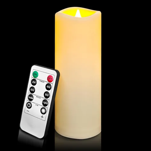 Velas LED sin llama, paquete de 1, vela impermeable para exteriores con control remoto y temporizador, velas falsas de pilar parpadeantes para