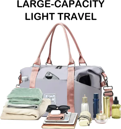 Miniatura 32 de Bolsa de gimnasio con bolsillo húmedo, bolsa de viaje plegable para mujer, bolsa de viaje impermeable para viajes, gimnasio, yoga