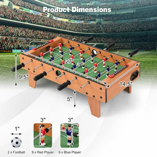 Miniatura 7 de Giantex Mesa de futbolín de 27 pulgadas, fácil de montar de madera con pelotas de fútbol, juego de fútbol de interior para salas de juegos, bares