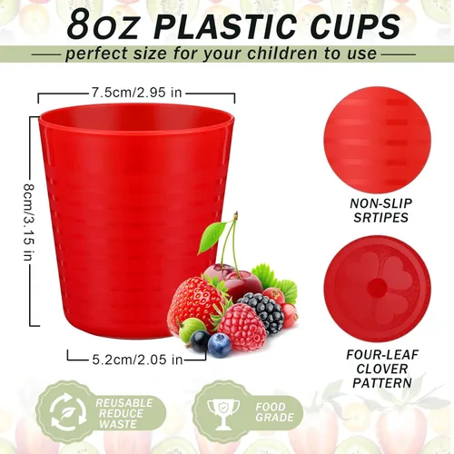 Miniatura 3 de Eccliy 36 vasos para niños a granel, vasos de plástico de 8 onzas, irrompibles, reutilizables, apilables, 6 vasos de colores surtidos para niños