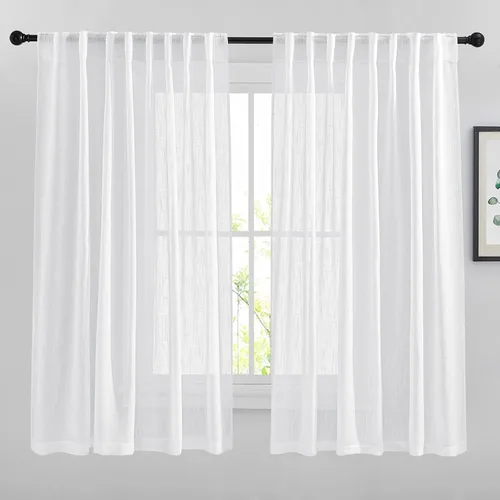 Miniatura 49 de NICETOWN Cortinas de lino semitraslúcidas para dormitorio, bolsillos para barra y pestaña trasera, tratamientos de ventana transparentes de lino