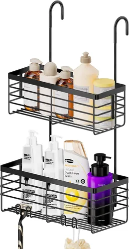 Miniatura 11 de SHANSHUI Organizador de Ducha Colgante, Organizador Doble para Baño, Cesta Organizadora de Ducha, Soporte para Champú, Estante de Ducha sobre Puerta