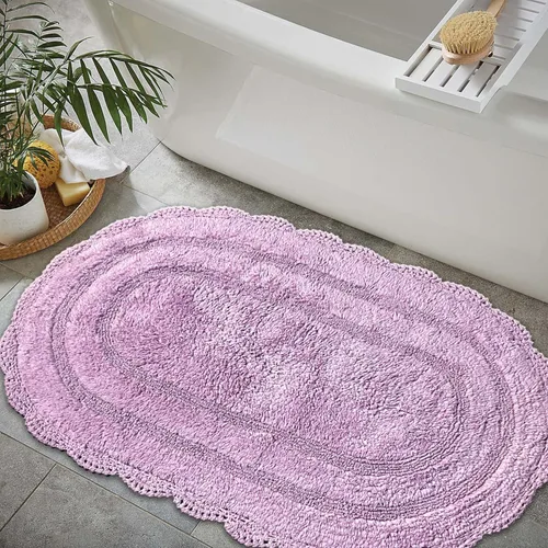 Miniatura 25 de Chardin home Alfombra de baño de ganchillo beige, alfombra de baño ovalada 100% algodón con borde de ganchillo artesanal hecho a mano, alfombra