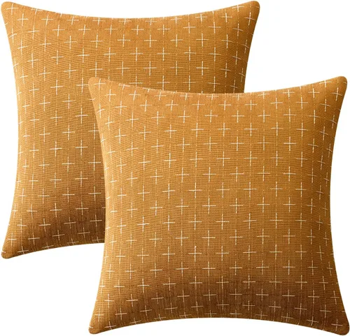 Miniatura 99 de MIULEE - Juego de 2 fundas de almohada decorativas de lino de arpillera navideñas, modernas, estilo campestre, rústicas, tejidas, con textura