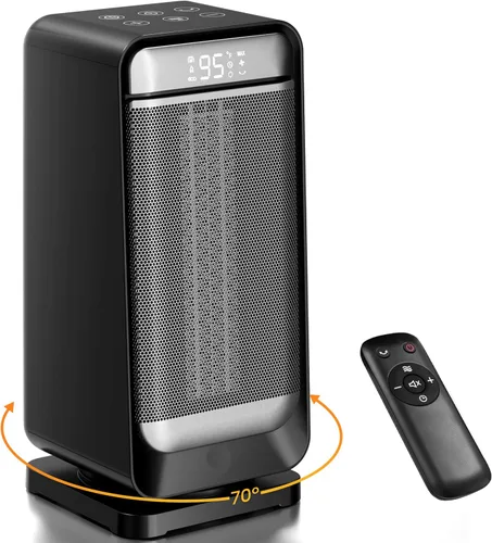 Electactic Calentador de espacio, calentadores portátiles de 1500 W para uso en interiores con termostato, oscilación de 70°, pantalla digital,
