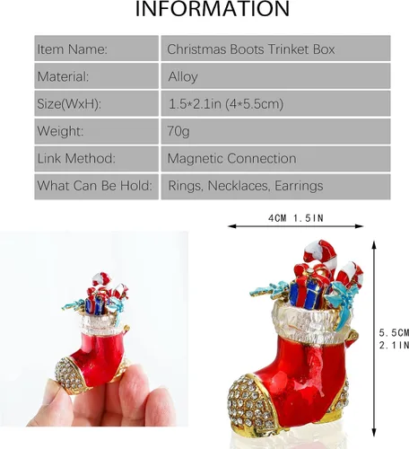 Miniatura 8 de YU FENG Cajas de adornos de Navidad con bisagras con diamantes de imitación con lazo y trompeta esmaltada decorativa