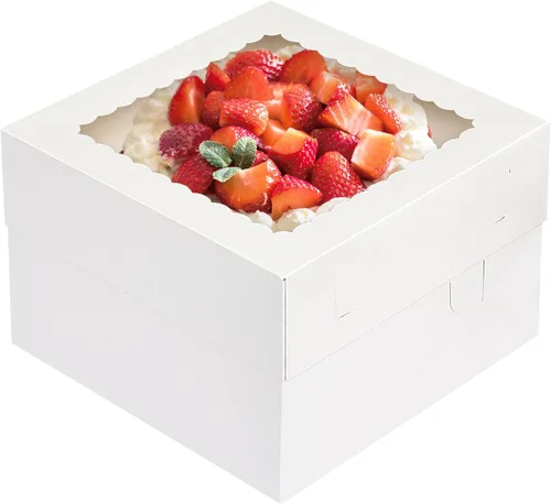 Moretoes 15 cajas para tartas, cajas de panadería blancas de 12 x 12 x 8 pulgadas con contenedores de ventana para tartas, cajas altas de cartón de