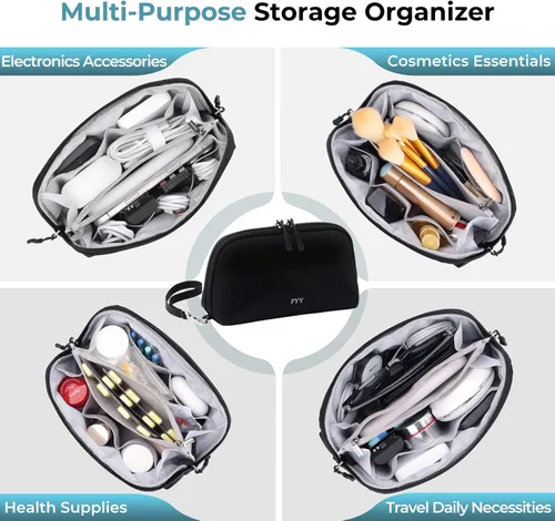 Miniatura 8 de FYY Organizador de cables de viaje, 8 compartimentos, bolsa tecnológica ligera resistente al agua con correa para la muñeca, funda portátil