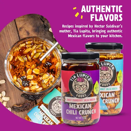 Miniatura 5 de Tía Lupita Mexican Chili Crunch – Salsa Macha, Aceite de Chile Morita Crujiente Sin gluten, sin OMG, vegano Variedad de arándano y maní