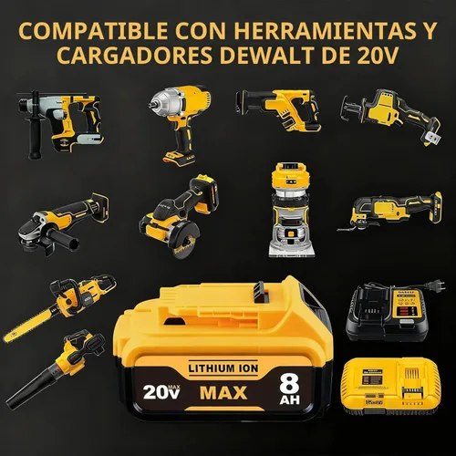 Miniatura 6 de 8.0Ah Compatible con la batería DeWalt 20V Max DCB200 DCB201 DCB180 DCB203 DCB204 DCB206 para herramientas eléctricas sin cable con indicador LED