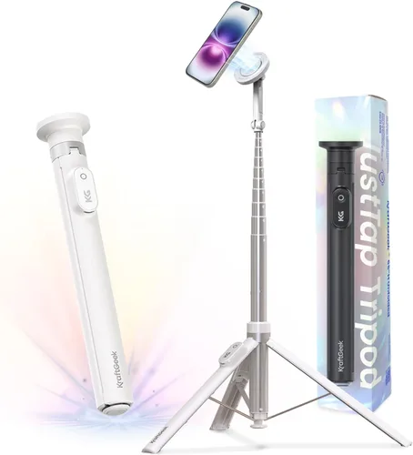 Miniatura 11 de KraftGeek Trípode magnético para teléfono con palo selfie automático de 66'' para iPhone MagSafe – con control remoto, trípode portátil para Negro
