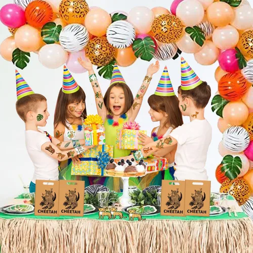 Miniatura 7 de Regalos de fiesta de guepardo, pulseras con temática de guepardo, llaveros, insignia, tatuajes temporales, bolsas de regalo para niños, leopardo