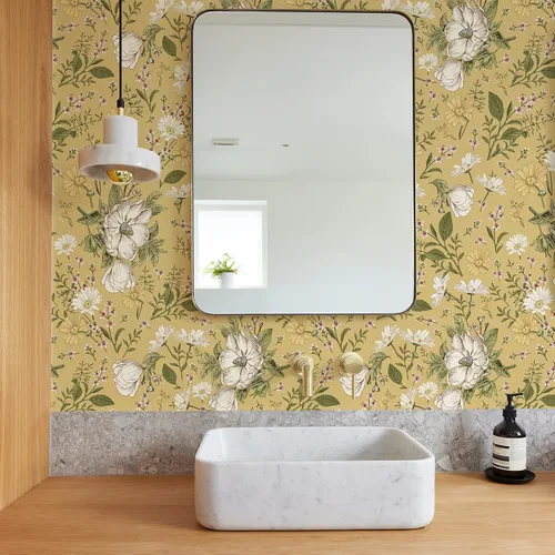 Miniatura 8 de Simon&Siff Papel Tapiz Floral Despegar y Pegar Azul Marino Bohemio Papel de Pared 60" x 17.3" Azul Oscuro Flores Florecientes Flores Silvestres