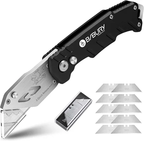 Miniatura 10 de BIBURY Cuchillo utilitario, cortador de caja plegable resistente, cuchillo cortador de alfombra de bolsillo con 10 cuchillas adicionales de acero