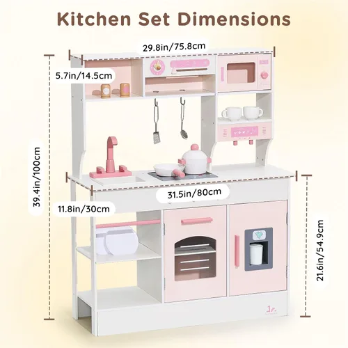 Miniatura 4 de SainSmart Jr. Cocina de Juguete para Niños, Juego de Cocina de Madera con Luces y Sonidos, Máquina de Hielo, Horno y Fregadero, Juguete de Cocina