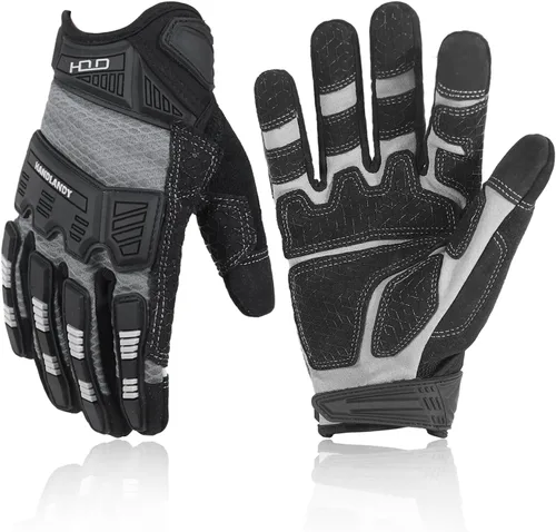 Miniatura 8 de HANDLANDY Mens Work Gloves Touch screen, Utility Mechanic Gloves, Flexible Breathable Fit- Padded Knuckles & Palm Negro rojo