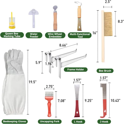 Miniatura 4 de MayBee Suministros de apicultura, kit de inicio de apicultura, 22 piezas, kit de herramientas de apicultura, kit de ahumador de abejas que incluye