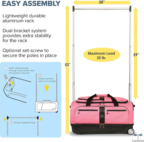 Miniatura 4 de Travolution Dance Bag with Garment Rack, 28 Inch Rolling Duffel With Wheels, Ideal for Competitions & Travel, Easy-assembly Lightweight Aluminum