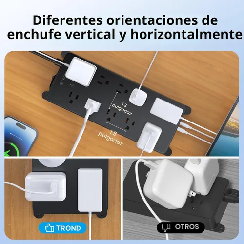 Miniatura 4 de TROND - Alargador de corriente con protector contra sobretensiones, 4000 J, certificado ETL, 10 salidas ampliamente espaciadas con 2 USB A y 2 USB