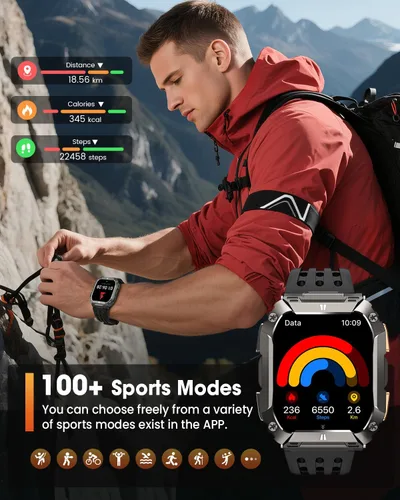 Miniatura 6 de Relojes inteligentes para hombres, reloj de fitness de 1.95 pulgadas: reloj inteligente militar con 100 días de duración de la Negro y acero