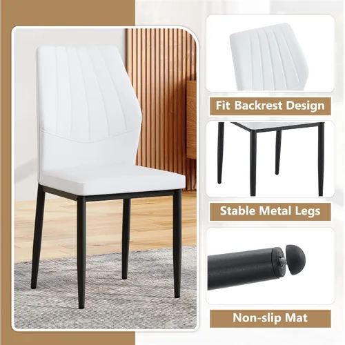 Miniatura 4 de Juego de 4 sillas de comedor negras, modernas sillas de cocina de piel sintética con cojín suave y patas de metal negro, impermeables y fáciles