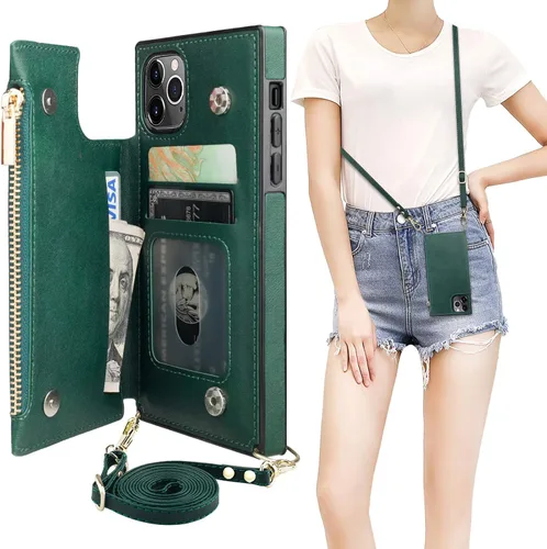 Miniatura 15 de Bocasal Funda tipo cartera cruzada para iPhone 11 Pro Max con tarjetero, protector de ranura para tarjetas con cremallera, a prueba de golpes
