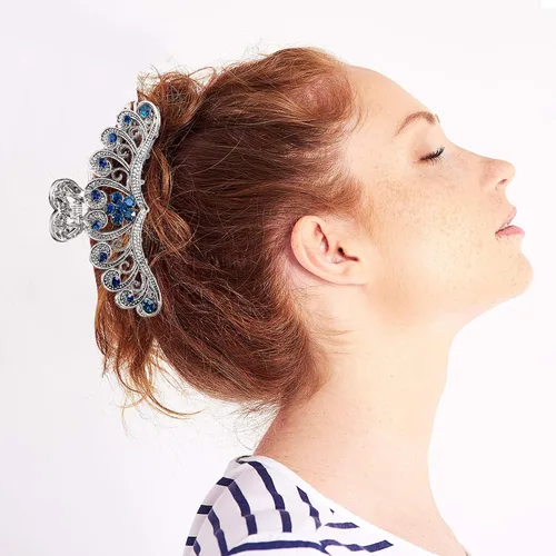 Miniatura 5 de Chuangdi 4 pinzas para el cabello con diamantes de imitación de cristal vintage, pinza de metal con diamantes de imitación brillantes con purpurina