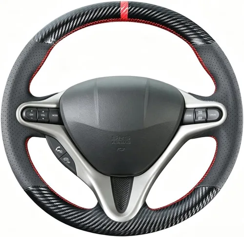 Cobertor de Volante de Fibra de Carbono de Costura DIY para Honda Civic 8ª Generación 2006 2007 2008 2009 2010 2011 3 Radios 34.3-36.8 cm Accesorios