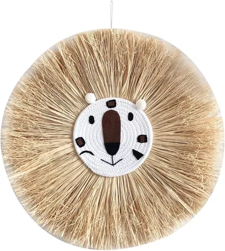 Miniatura 7 de Tapiz para colgar en la pared con cabeza de animal, tejido a mano para colgar en la pared, decoración de pared de dibujos animados, león, tigre, H
