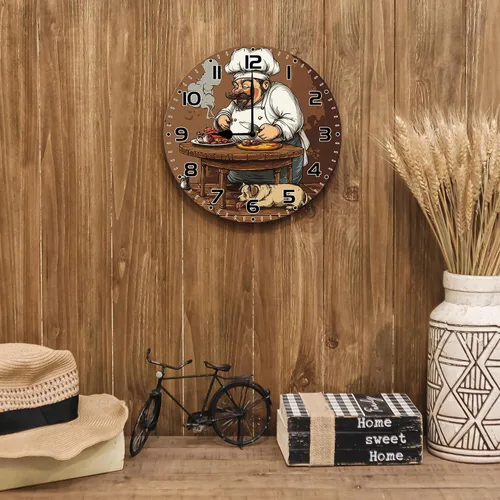 Miniatura 2 de Reloj de pared de chef de cocina divertido de 10 pulgadas, redondo, silencioso, sin tictac, reloj de pared a pilas para dormitorio, cocina, sala