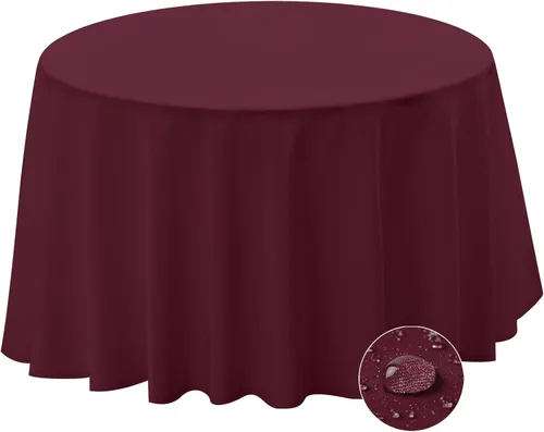 BYDOLL Mantel redondo de 48 pulgadas para mesa de máximo 38 pulgadas de diámetro, poliéster burdeos, lavable, sin arrugas, a prueba de derrames,