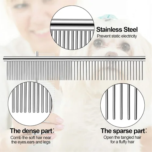 Miniatura 4 de Lamoutor Peine de pulgas para mascotas, peine de dientes finos y peines de acero inoxidable para mascotas, 7 unidades para perros, gatos y mascotas