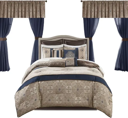 Miniatura 19 de Madison Park Essentials Delaney - 24 piezas para habitación, jacquard satinado, para todas las estaciones, tamaño California King