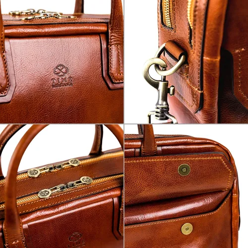Miniatura 3 de Time Resistance Maletín de cuero Bolsa de cuero de grano completo para laptop de hasta 17 pulgadas para hombres y mujeres