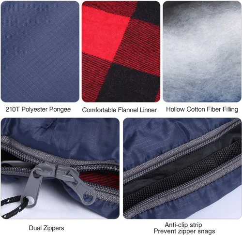 Miniatura 5 de REDCAMP Saco de dormir de franela para adultos, cómodos sacos de dormir de algodón para campamento, mochileros, senderismo, con capucha desmontable