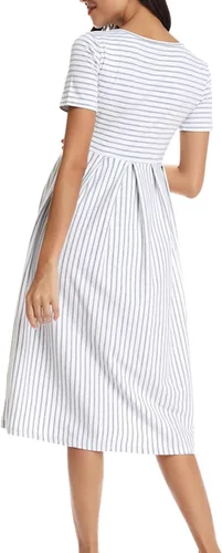 Miniatura 5 de BBHoping Vestido de maternidad casual a rayas para mujer, manga corta y 34, longitud hasta la rodilla, ropa de embarazo para baby shower