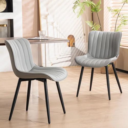 Miniatura 14 de YOUNUOKE Juego de 2 sillas de comedor negras, con tapizado de piel sintética para cocina y comedor con respaldo, silla de acento minimalista de Negro