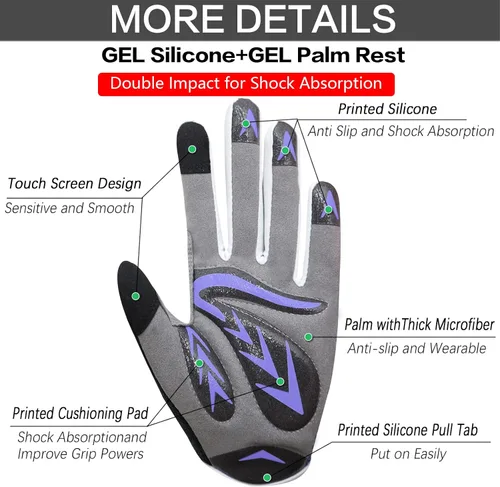 Miniatura 2 de FINGER TEN Guantes de ciclismo para niños y niñas y jóvenes, par de dedos completos, ciclismo de motocross, pantalla táctil, bicicleta de montaña