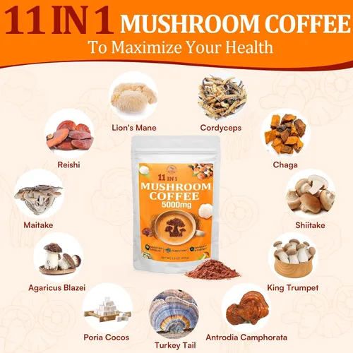 Miniatura 4 de Café de hongos – Café de hongos orgánico con 11 hongos superalimentos, incluye melena de león, reishi, chaga, cordyceps y adaptógenos, suplemento