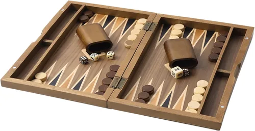 Miniatura 15 de GSE Games & Sports Expert Set de Juego de Mesa de Backgammon Plegable de Madera Magnética Premium con Incrustaciones, Juego de Mesa Portátil