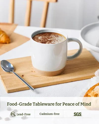 Miniatura 2 de famiware Tazas de café para 4, juego de tazas de 13 onzas, taza para beber con asa para café, té, cacao, leche, suero de la vía lechera, blanco