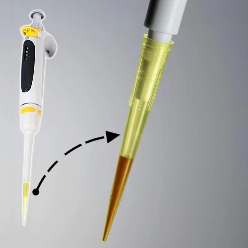 Miniatura 7 de OIIKI Puntas de pipeta de 200 ul, 1000 puntas universales de pipeta líquida, amarillo transparente, sin ADNasa/RNasa, pipetas de transferencia