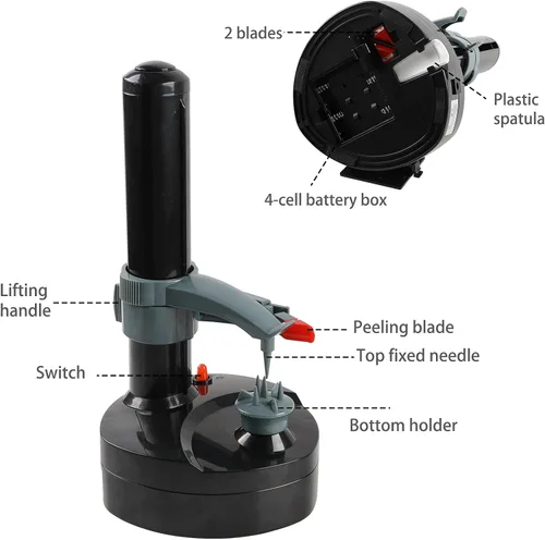 Miniatura 3 de Pelador de patatas eléctrico con 23 cuchillas de repuesto Rotato Express de acero inoxidable, pelador automático giratorio para frutas y verduras