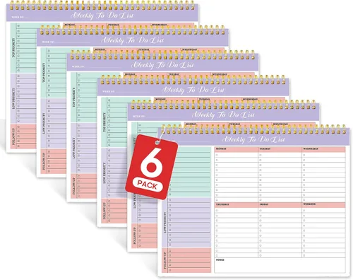 Paquete de 6 blocs de notas semanales de tareas pendientes con 52 hojas sin fecha (8.5 x 11 pulgadas), planificador semanal de escritorio para