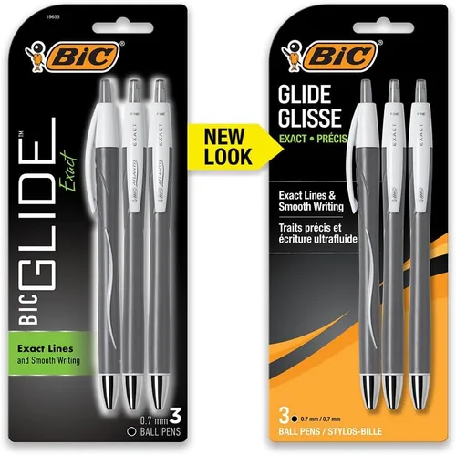 Miniatura 2 de BIC Glide Exact - Bolígrafos retráctiles negros, punta fina (0.028 in), paquete de 3 unidades, bolígrafos negros de escritura ultra suaves