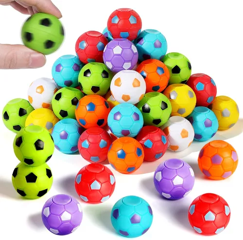 SCIONE Paquete de 108 juguetes giratorios para ansiedad de fútbol, recuerdos de fiesta de fútbol para niños, juguetes a granel, bolas antiestrés,