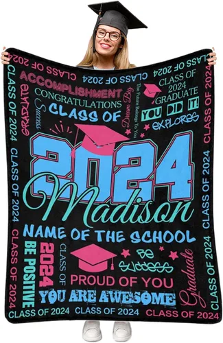 Miniatura 35 de Manta personalizada de graduación 2025, manta personalizada para regalo de graduación con nombre de la universidad, manta de felicitación