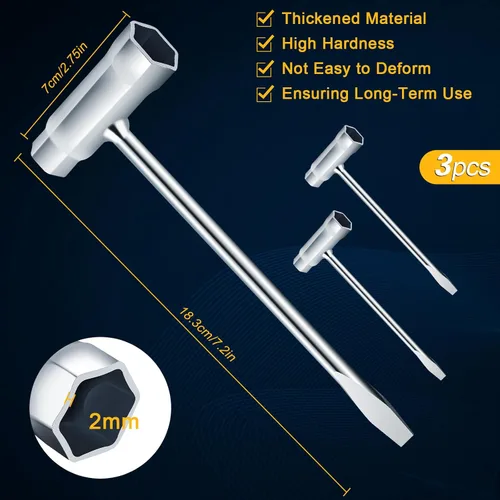Miniatura 3 de Paquete de 3 llaves de motosierra de 0.512 x 0.748 in 1/2x3/4, herramienta de motosierra de repuesto, destornillador combinado y llave en T